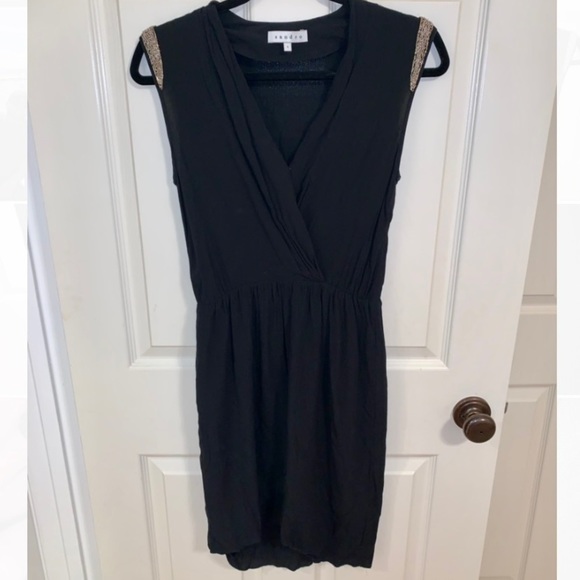 Sandro Faux Wrap Beaded Shoulder Sleeveless Dress - Picture 1 of 10